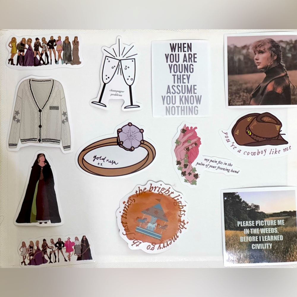3/$25 Taylor Swift Inspired Waterproof Stickers